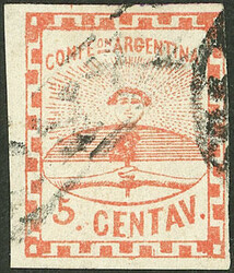GJ.1, 5c. small figures, with 2 different cancels of MENDOZA, signed ...