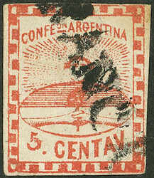 GJ.1, 5c. small figures, with FRANCA cancel of Tucumán (+200%), ...