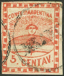GJ.1, 5c. small figures, with double "FRANCA" cancel in double circle ...