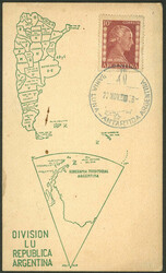 QSL card (map of Argentina, Argentine Antarctica) with postmark of ...