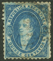 GJ.24, 15c. dull impression, complete perforation, VF