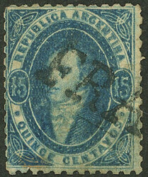 GJ.24, 15c., dull impression, with FRANCA cancel of Goya, small thin ...