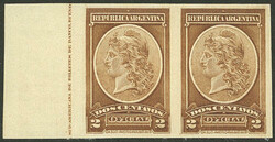 GJ.36P, IMPERFORATE pair with sheet margin and printer imprint, ...