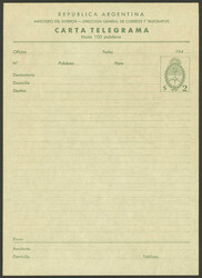 TEL-7, $2 Carta Telegrama printed on vertically laid paper, excellent ...