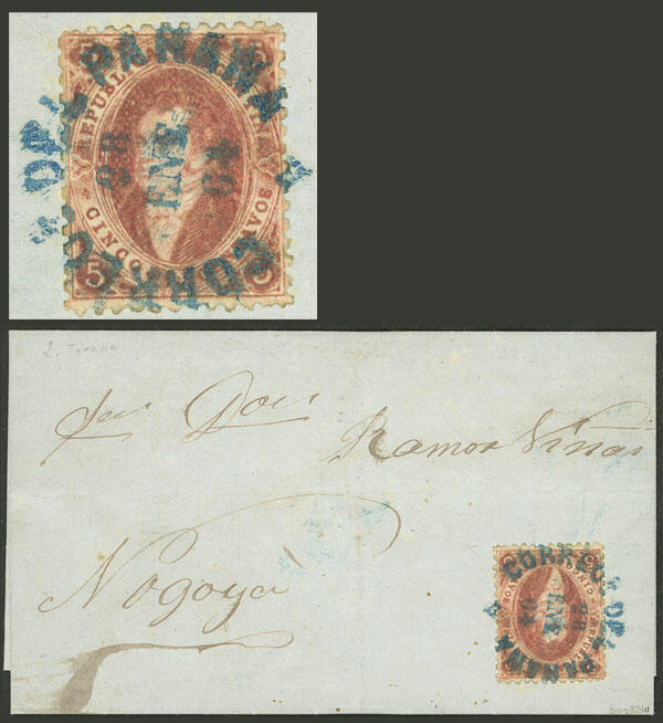 Entire letter dated 28/JA/1865 and sent to Nogoyá, franked with a 5c ...