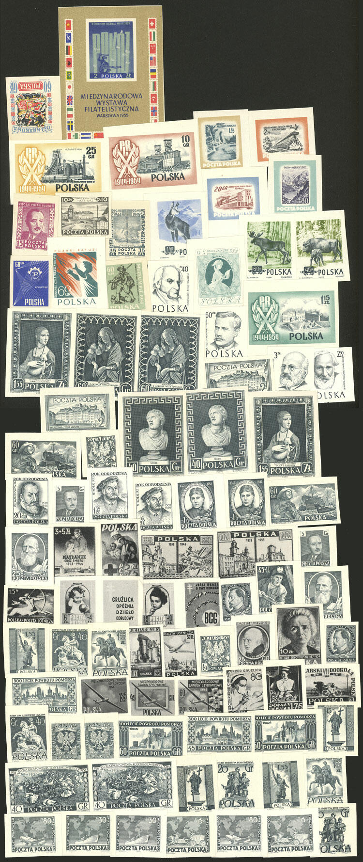 Lot with imperforate stamps printed in black (proofs or reprints?), ...
