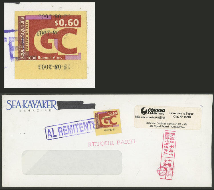 GJ.1, 2001 60c. franking a cover that originated in USA and sent by a ...