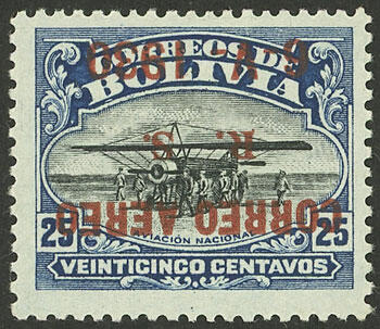 Sc.15a, 1930 Zeppelin 25c. with INVERTED OVERPRINT variety, MNH, ...