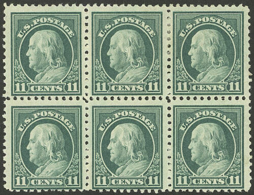 Sc.511, beautiful block of 6, top stamps lightly hinged, and the ...