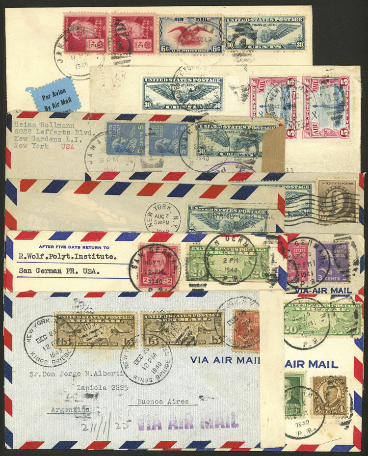 8 Airmail covers sent in 1940/1 to Argentina + 1 to Paraguay, with ...