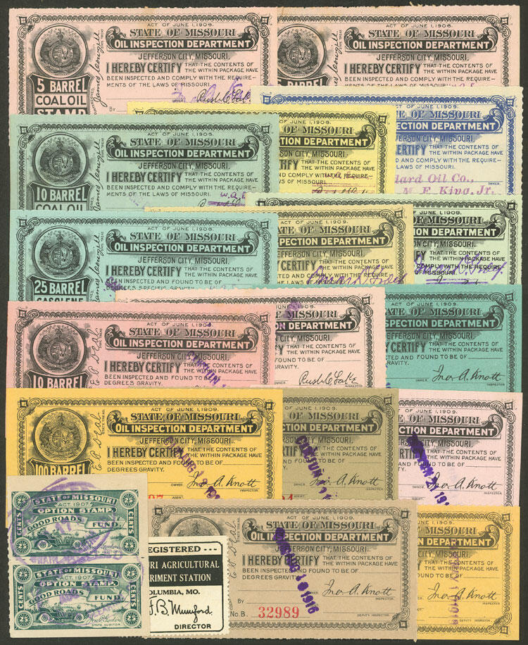 MISSOURI: 19 old different revenue stamps, some can have minor ...