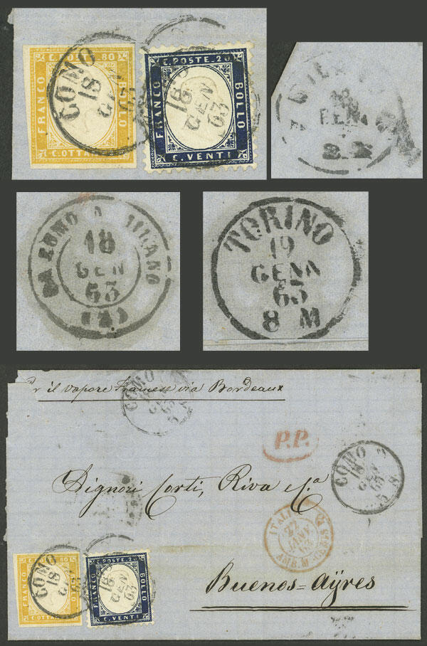 18/JA/1863 Como - Buenos Aires, folded cover sent by French steamer ...