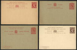 4 Old postal stationeries, 2 double (cards with paid reply), ...