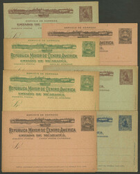 7 Old postal cards, the first 4 with paid reply attached, all with ...