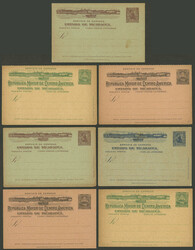 7 Old postal cards, the first 4 with paid reply attached, all with ...