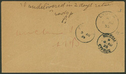 4/AU/1935 Nicosia - Lydda, first flight, arrival backstamps, ...