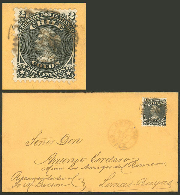 RARE FRANKING: Cover sent from Copiapo to Lomas Bayas on 1/MAY/1873 ...
