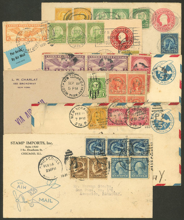 6 Airmail covers sent to Paraguay between 1931 and 1936, all with ...
