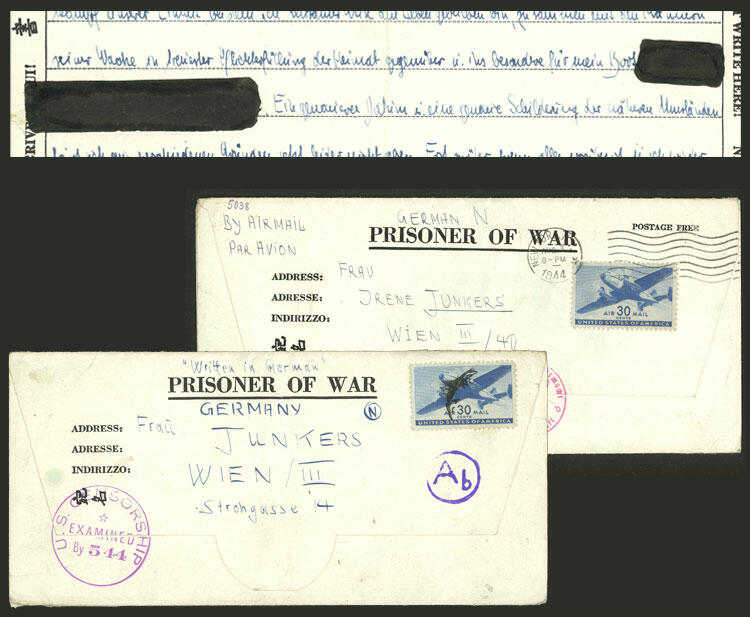 2 Letters of a German prisoner of war called Reimar W. Ziesmer, sent ...