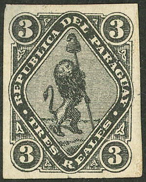 Sc.3, 1870 3r. black, mint, tiny thin in one corner on back, almost ...