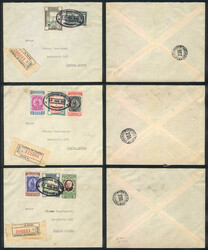 3 Registered covers each one franked by Yv.345, 348, 348 with variety ...