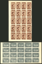 Set of 4 values of year 1946, blocks of 20 IMPERFORATE stamps. Of the ...