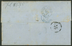 Folded cover sent from Anvers to Argentina on 3/JUL/1875 franked with ...