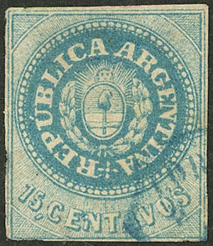 RARE STAMP: GJ.9, 15c. pale blue, type 15 on the sheet (it is the ...