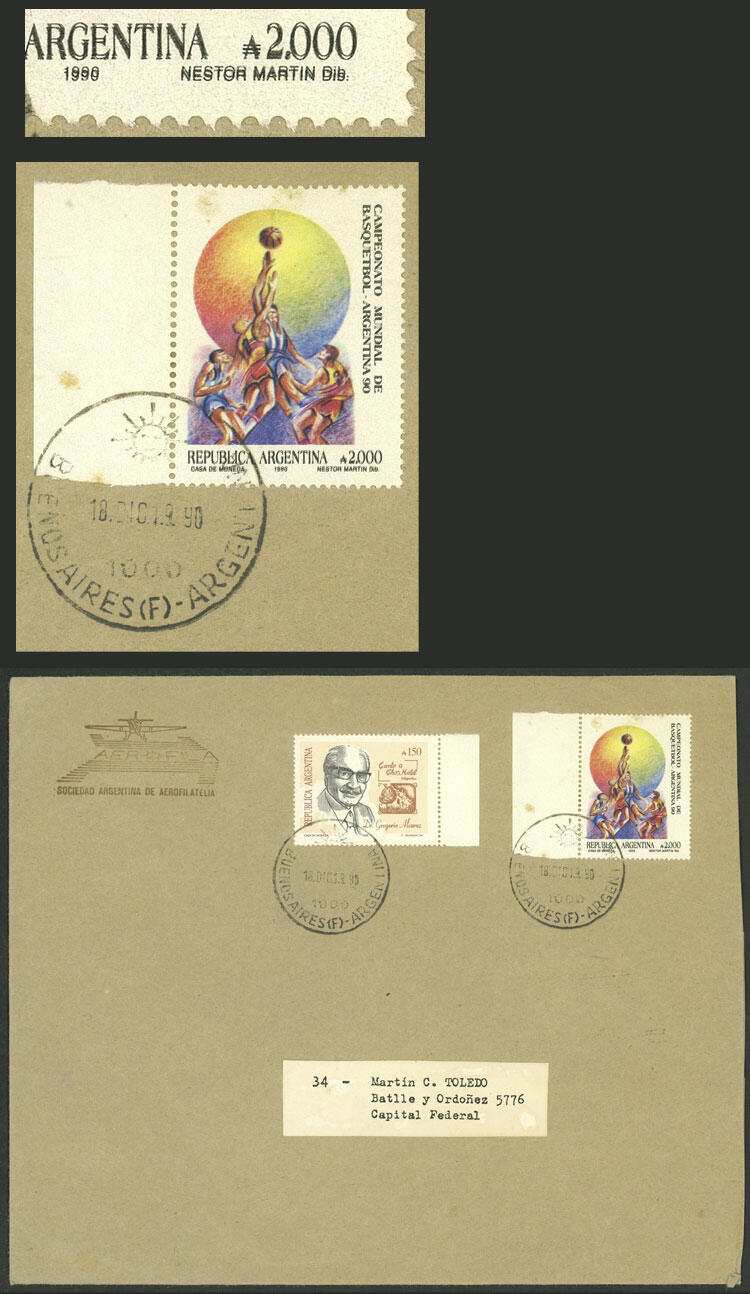 RARE VARIETY ON COVER: GJ.2497a, 1990 Basketball World Championship, ...