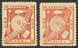 GJ.1 + 1A, 1891 Private issue of Julio Popper, original stamp + ...