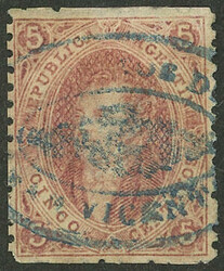 GJ.19, 1st or 2nd printing, with rococo cancel of SAN VICENTE in blue ...