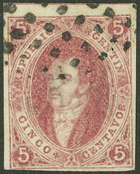 GJ.16, 1st printing imperforate, 5c. red, fantastic example with 4 ...