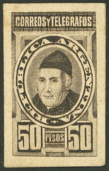 GJ.119, $50 G. Funes (unissued), PROOF on card, in brown, VF