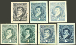 GJ.144, 7 PROOFS on glazed or opaque card, all in different colors