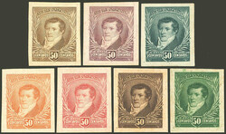 GJ.147, 7 PROOFS on glazed or opaque card, all in different colors