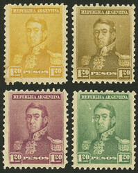 GJ.187, 4 PROOFS with large sun wmk, 3 with gum, in different colors