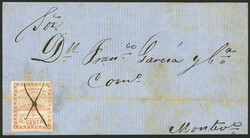 GJ.1, 5c. small figures, franking a folded cover sent to Montevideo, ...