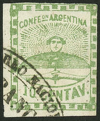 GJ.2, 10c. small figures, with double ellipse cancel of Rosario with ...
