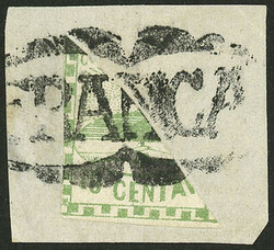 GJ.2BID, 10c. small figures, DIAGONAL HALF used as 5c. on fragment, ...