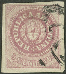 GJ.10, 5c. without accent, rose, cancel of Catamarca in fancy ...