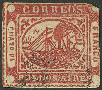 GJ.7, Cuatro Ps. red, used with light "ponchito" cancel, two ample ...