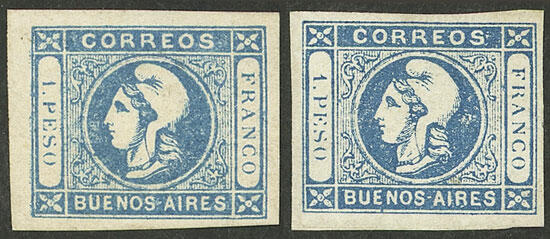 GJ.17, 1P. semi-clear impression, 2 beautiful examples in blue and ...