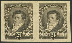 GJ.182P, 1896 Belgrano 24c. large sun wmk, IMPERFORATE PAIR, MNH ...