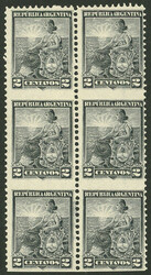 GJ.219PH, 2c. Liberty, block of 6 IMPERFORATE HORIZONTALLY, MNH ...