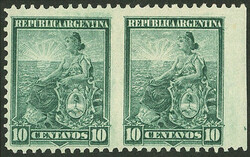 GJ.224PV, 10c. Seated Liberty, pair IMPERFORATE VERTICALLY, VF ...