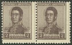 GJ.459b, 1918 2c. San Martín, pair with DOUBLE IMPRESSION, excellent ...