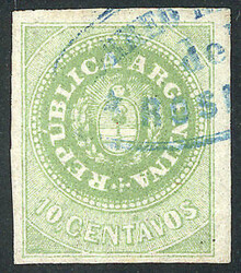 GJ.8, 10c. green, with retouch in the lined background above TA of ...