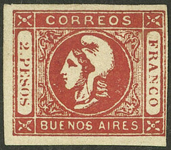 GJ.15, 2P. red, clear impression, mint, with 3 immense margins and ...