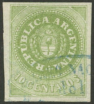 GJ.8b, 10c. green, with accent, variety: 8 Cut angles, with Rosario ...