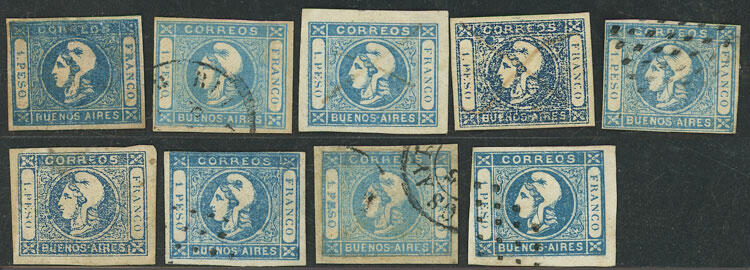 GJ.14 (1) and GJ.17 (7 used, 1 mint), in total 9 Cabecitas of 1P. ...